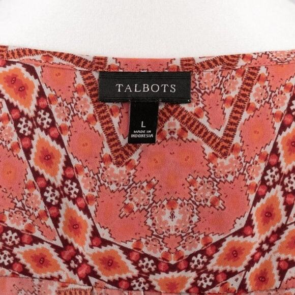 Talbots Women's Southwestern Aztec Print Top LARGE Lightweight Coral Geometric - Picture 6 of 6
